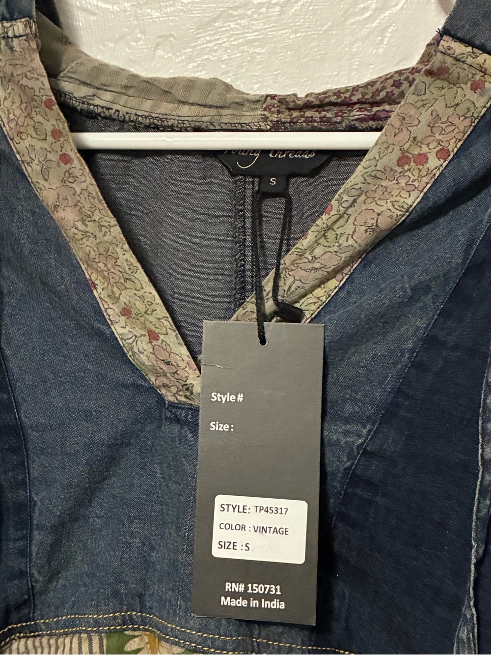 NWT Young Threads Mixed Media Patchwork Denim Hoodie top - Picture 7 of 15